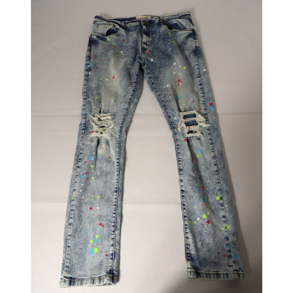 Evolution In Design 38 Jeans Men Paint Spatter Distressed Acid Wash Hip Hop Y2K - Picture 5 of 16